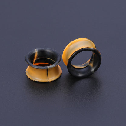 5-22mm-Thin-Silicone-Flexible-Black-Orange-Ear-Tunnels-Double-Flared-Expander-Ear-Stretchers