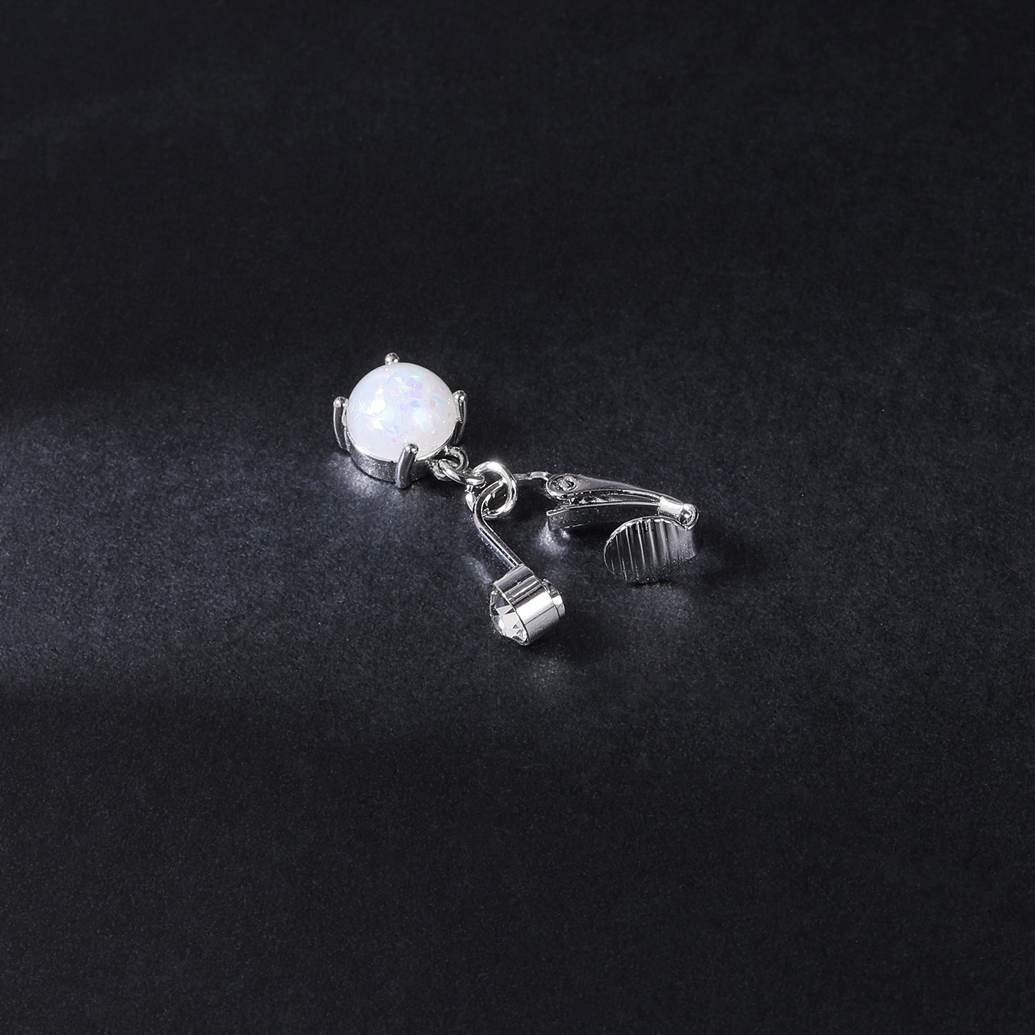 Fake-Silver-Belly-Navel-Clip-White-Opal-Belly-Button-Ring