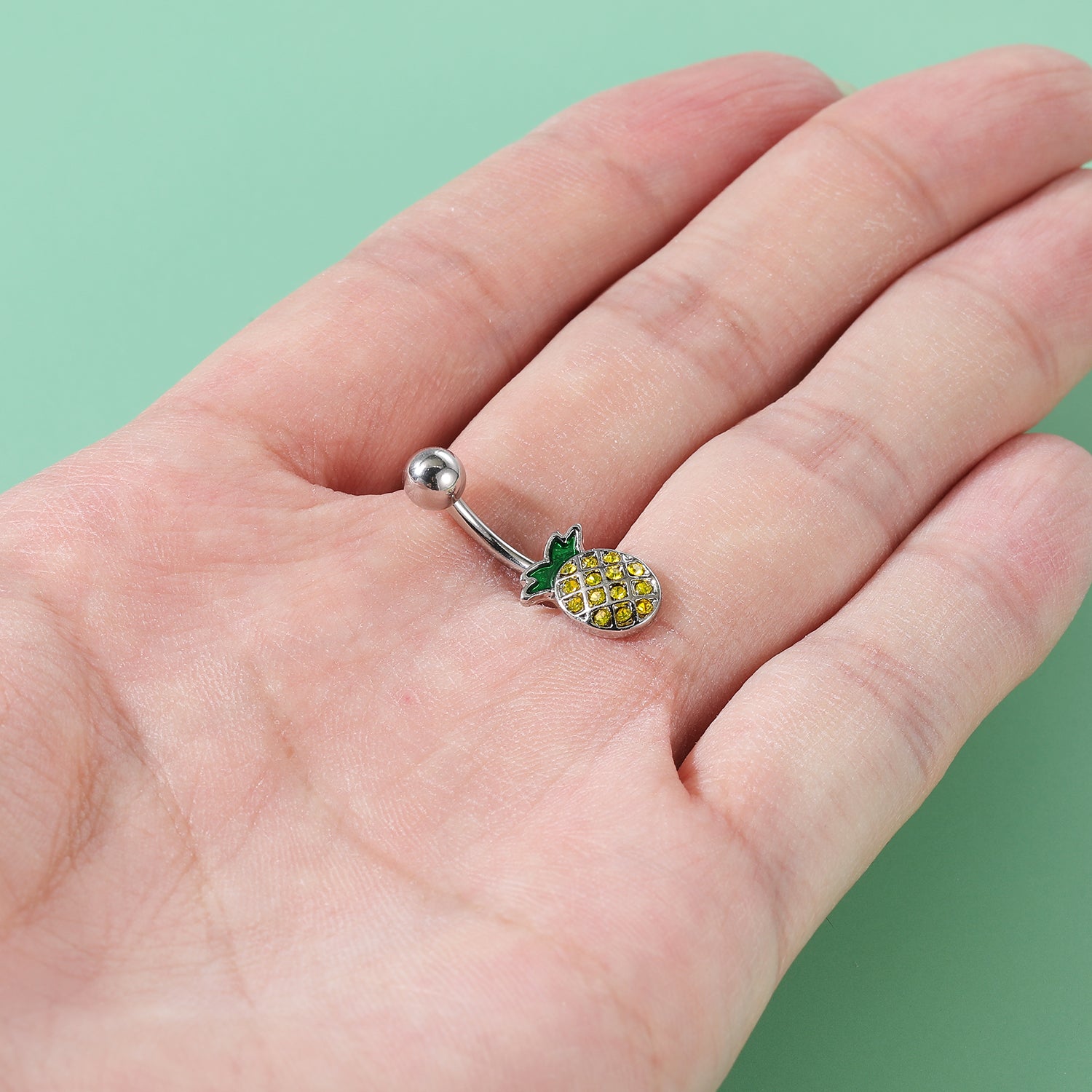 Pineapple-Belly-Button-Rings-Inlay-Yellow-Crystals