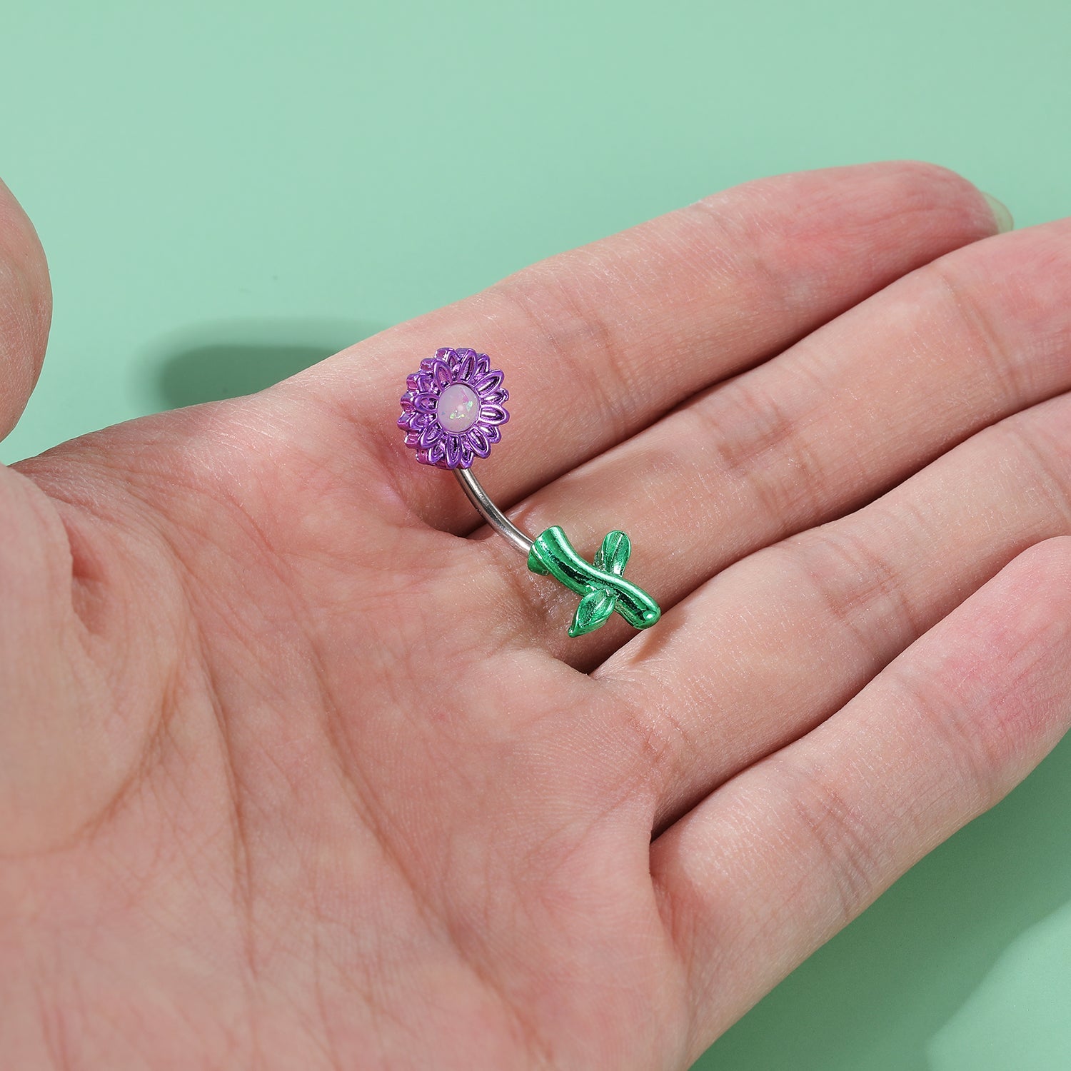 Purple-Flower-Belly-Button-Rings-with-Artificial-Opal-Stone