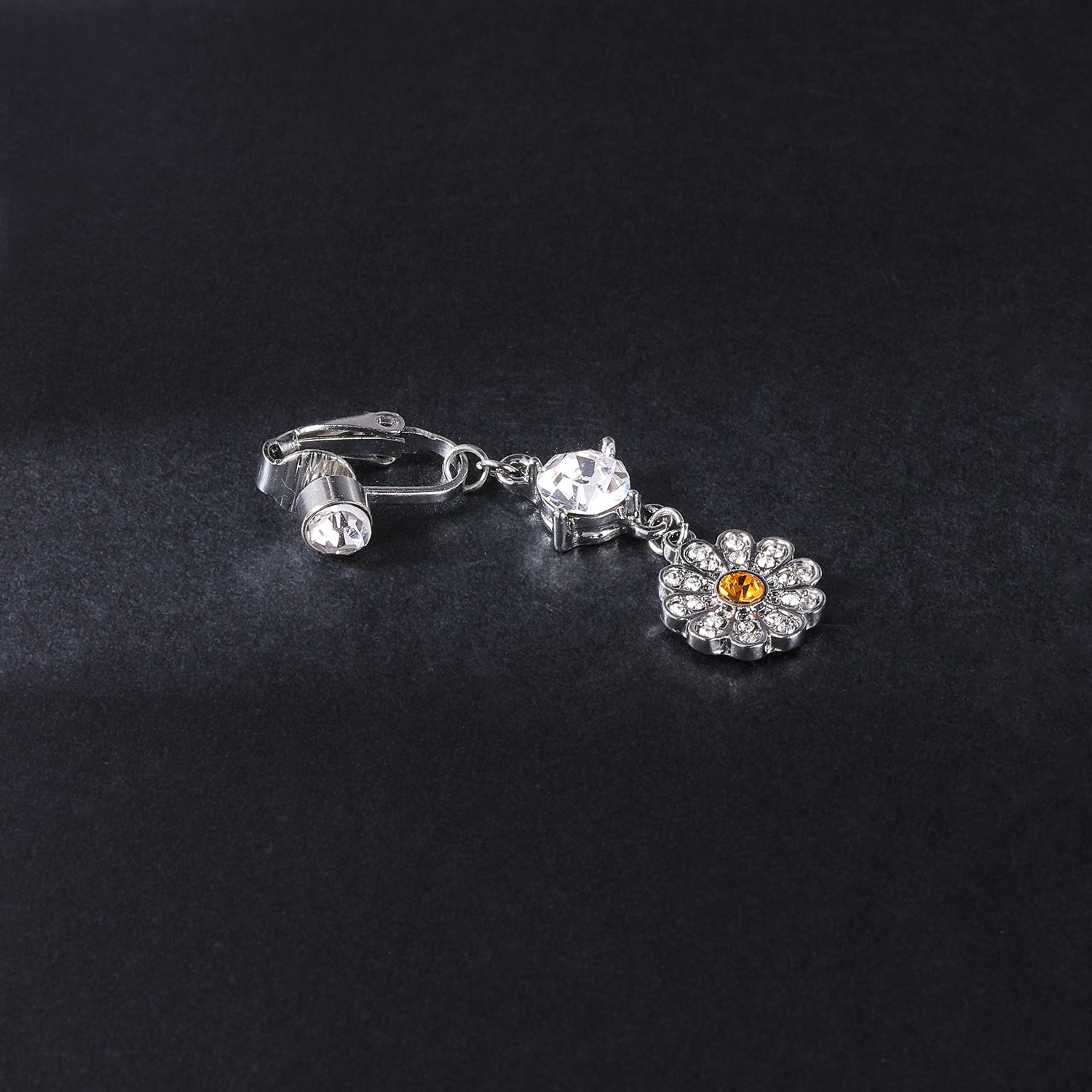 Fake-Silver-Belly-Navel-Clip-Flower-Crystal-Belly-Button-Rings