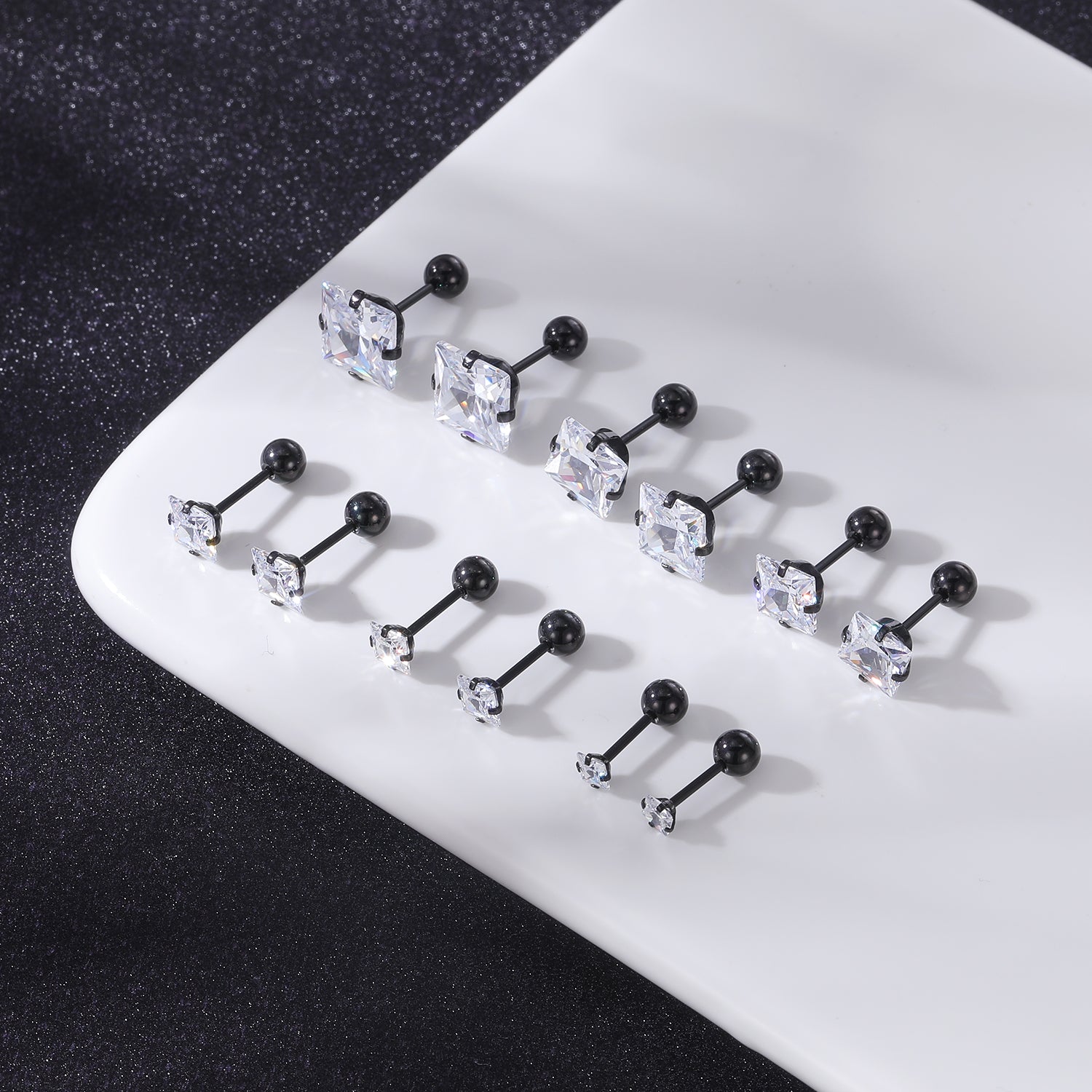 12pcs-set-square-crystal-stud-earring-silver-black-claw-ear-stud-economic-set