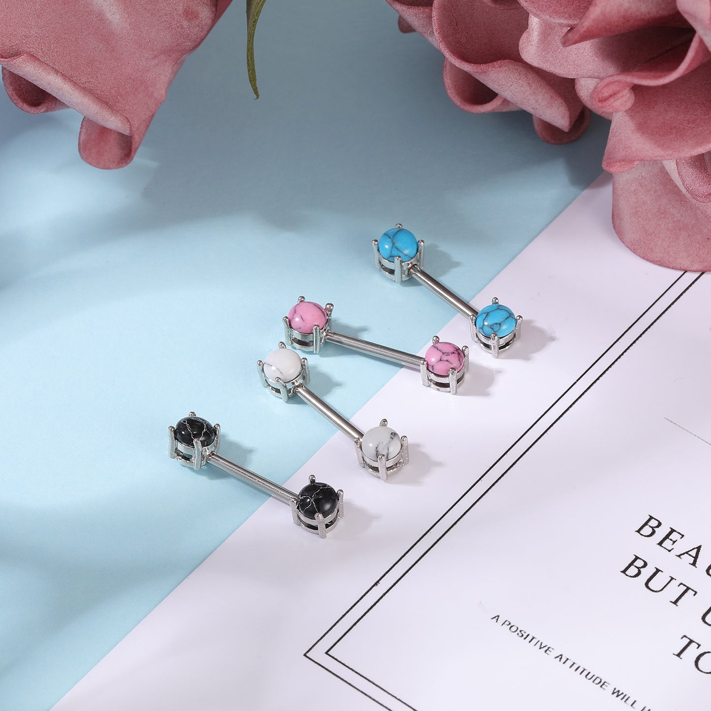 2pcs 14G Pink Stone Nipple Barbell Ring Claw Nipple Piercing
