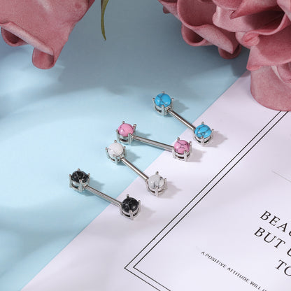 2pcs 14G Pink Stone Nipple Barbell Ring Claw Nipple Piercing