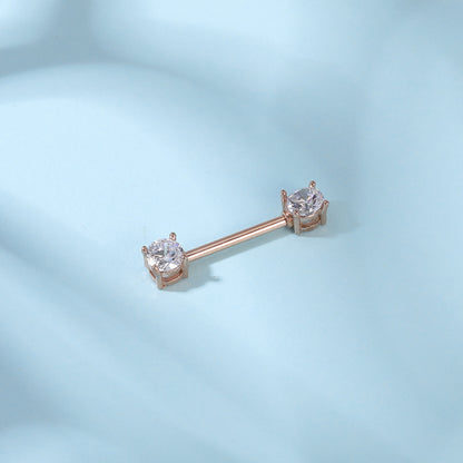 2pcs 14G Simple Nipple Barbell Ring Claw Crystal Rose Gold Nipple Piercing