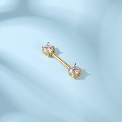 2pcs 14G Simple Nipple Barbell Ring Claw Crystal Gold Nipple Piercing