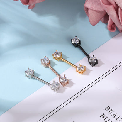 2pcs 14G Simple Nipple Barbell Ring Claw Crystal Gold Nipple Piercing