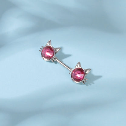 2pcs 14G Pink Cat Nipple Barbell Ring Claw Nipple Piercing