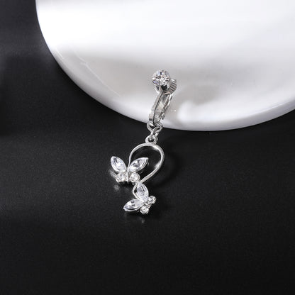 Fake Butterfly Dangle Belly Navel Clip Cubic Zircon Belly Button Ring