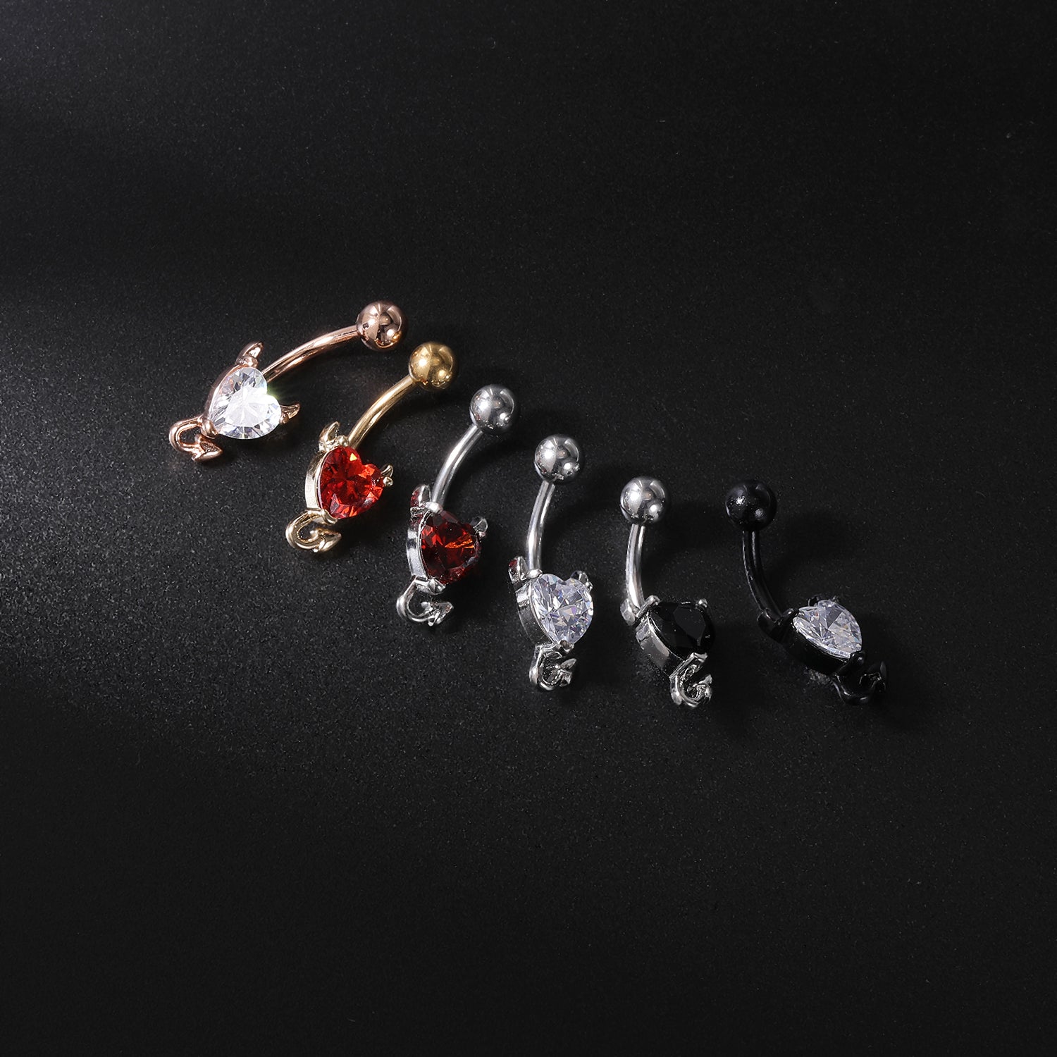 Demon Belly Button Rings with AAA Heart Cubic Zirconia