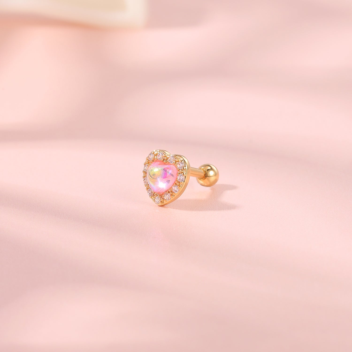 16G Pink Opal Stud Earring Gold Plated Ear Stud Jewelry