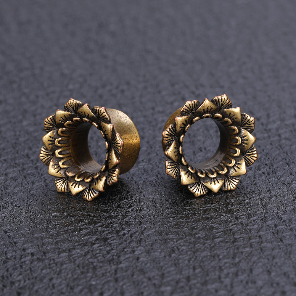 1-Pair-8-16mm-Golden-Flower-Plugs-and-Tuunels-Vintage-Expander-Ear-Gauges-Piercings