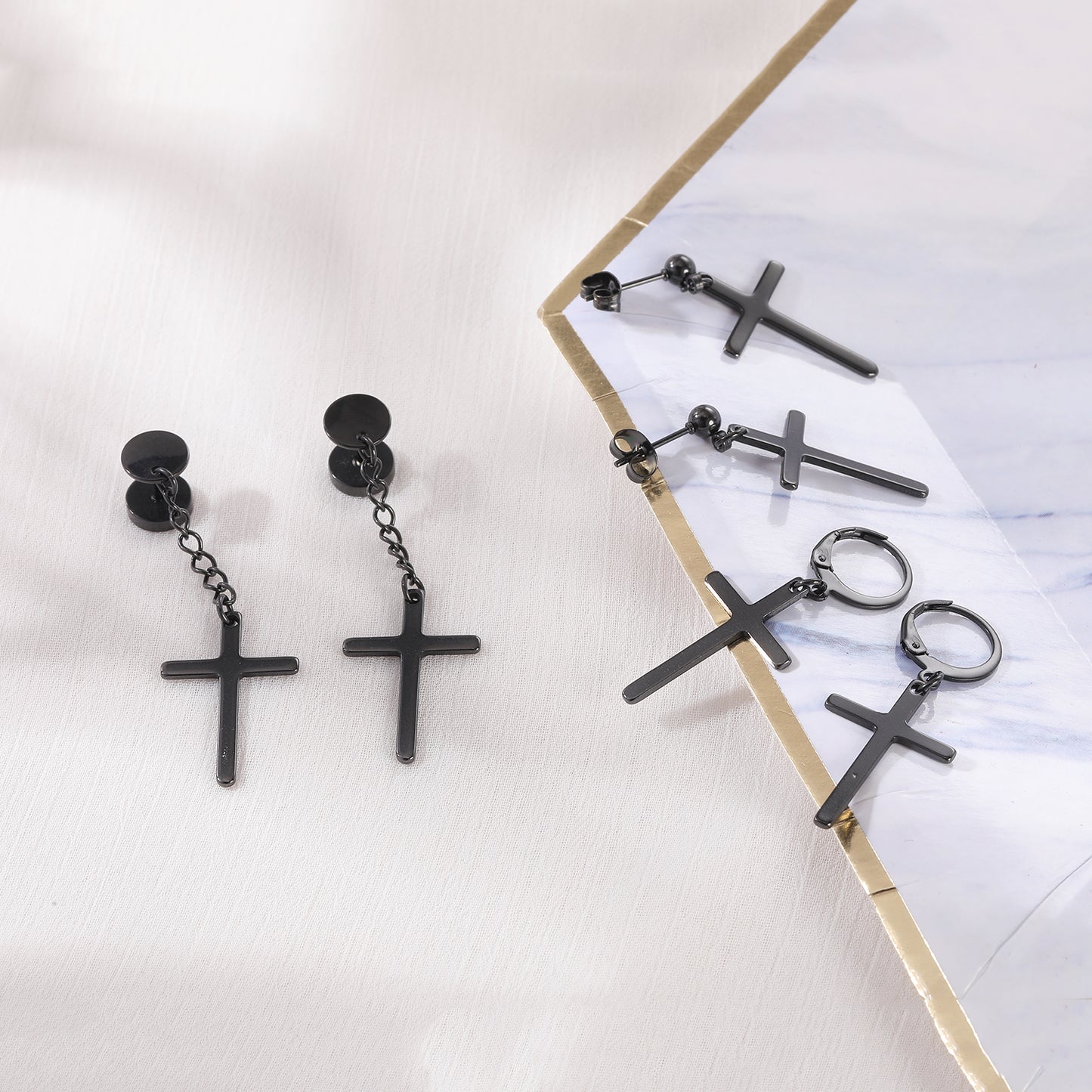 6pcs-set-cross-dangle-stud-earring-silver-black-ear-stud-economic-set