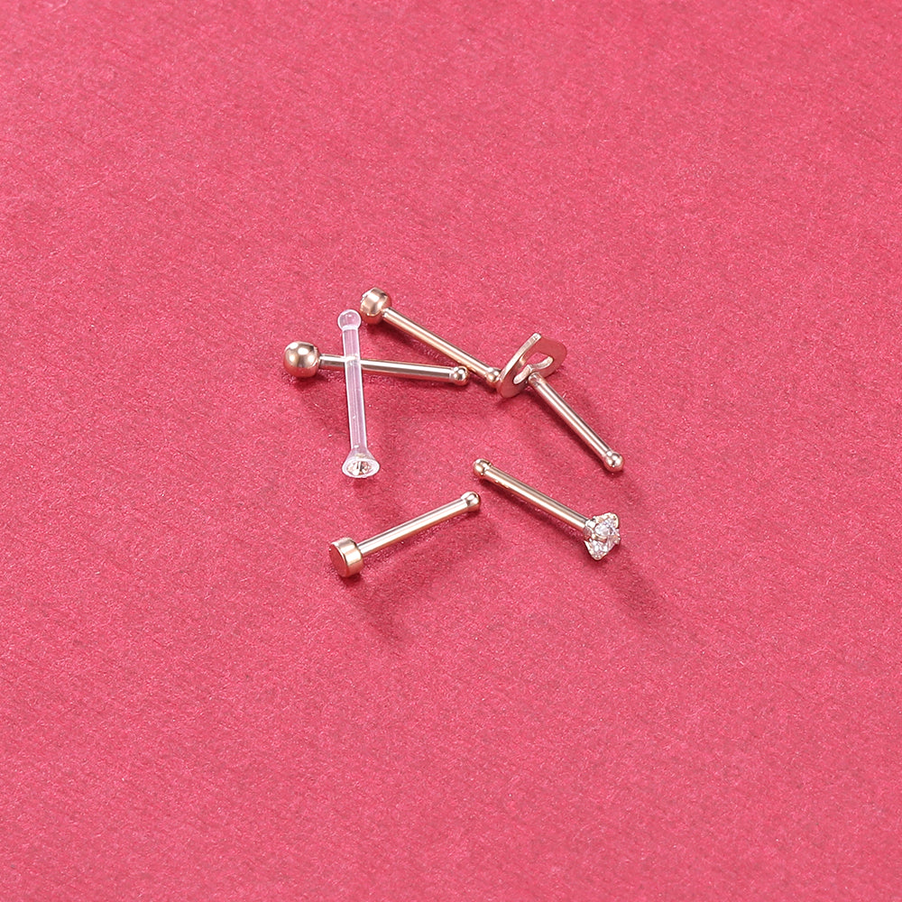 6Pcs-Set-Rose-Gold-Nose-Stud-Rings-Clear-Bioflex-Nose-Bone-Piercing-Economic-Set