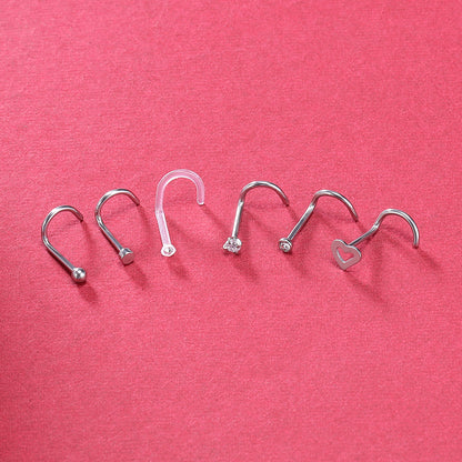 6Pcs-Set-Silver-Nose-Stud-Rings-Clear-Bioflex-Nose-Screw-Piercing-Economic-Set