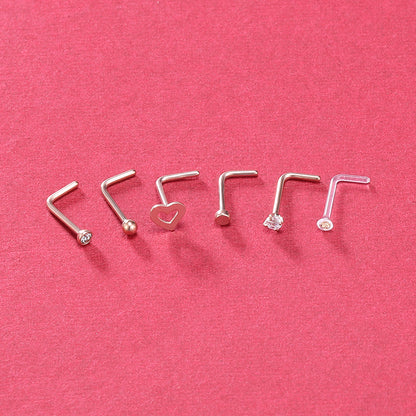 6Pcs-Set-Rose-Gold-L-Shaped-Nose-Stud-Rings-Clear-Bioflex-Nose-Piercing-Economic-Set