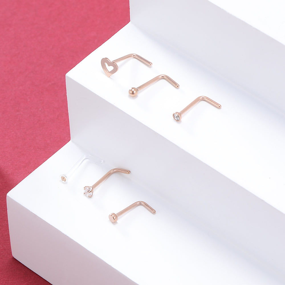 6Pcs-Set-Rose-Gold-L-Shaped-Nose-Stud-Rings-Clear-Bioflex-Nose-Piercing-Economic-Set