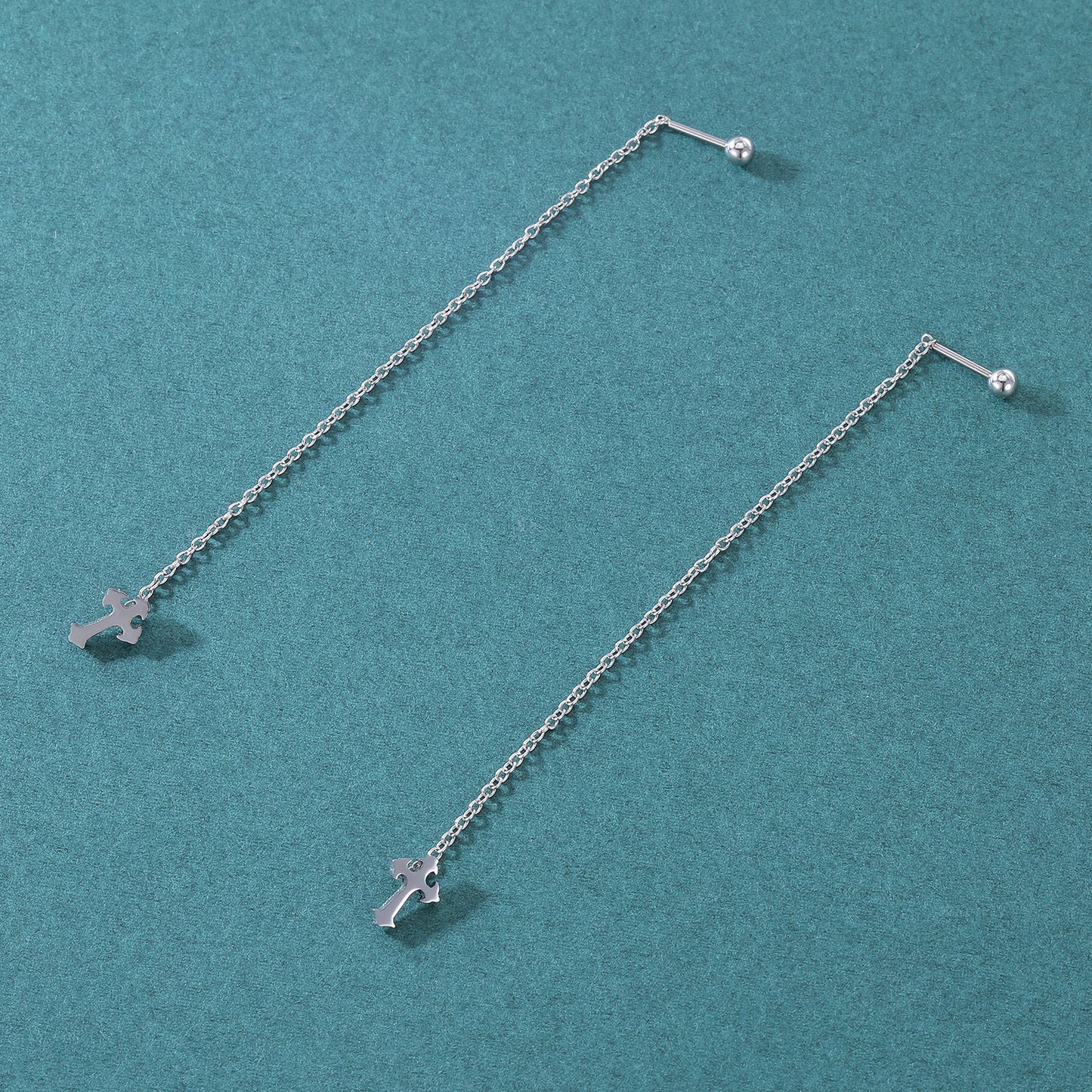 20G Cross Dangle Stud Earring Chain Ear Stud Jewelry