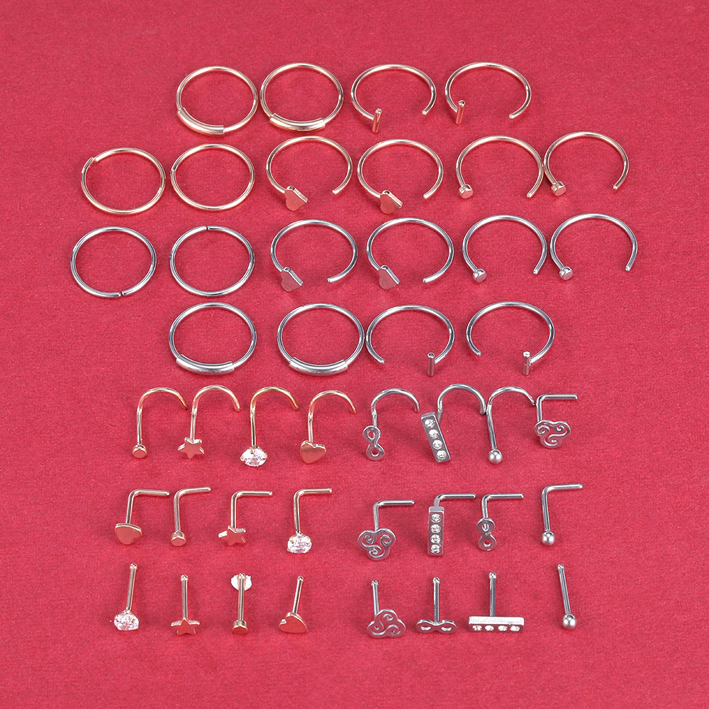 44-Pcs-Set-Silver-Rose-Gold-Nose-Rings-Piercing-Nose-Bone-L-Shaped-Nose-Screws-Economic-Set