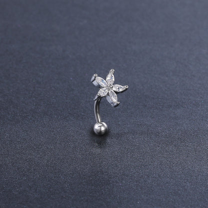 16g CZ Flower Eyebrow Ring Piercing Barbell Curved Rook Helix Daith Piercing