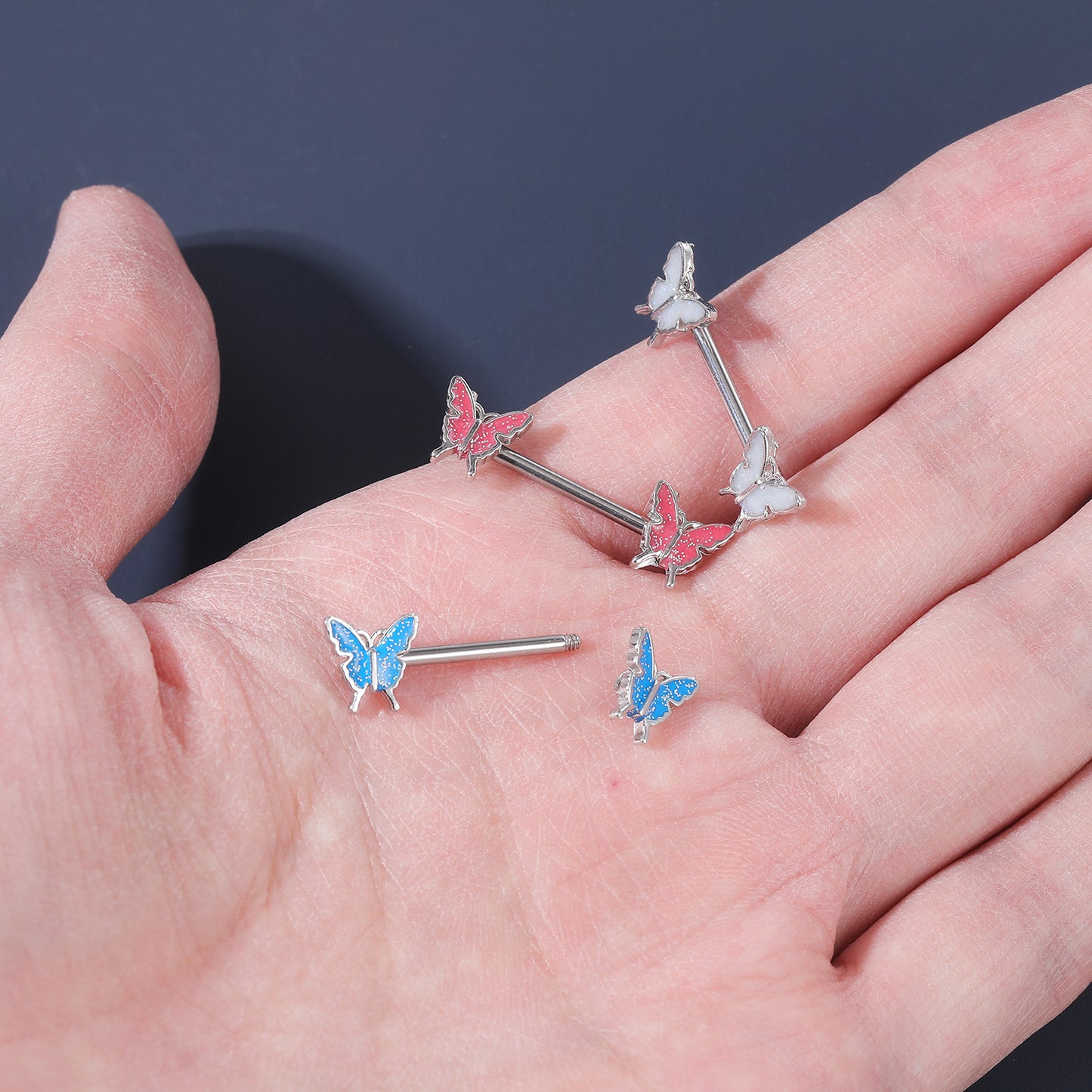 2pcs 14G Butterfly Nipple Barbell Ring Cute Nipple Piercing