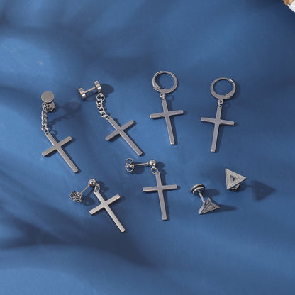 16pcs-set-cross-triangle-stud-earring-silver-black-ear-stud-economic-set