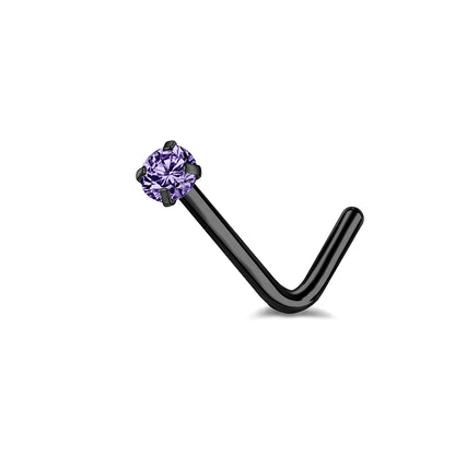 20G Violet Crystal Nose Rings L Shape Nose Ring Black Nose Corkscrew Piercing