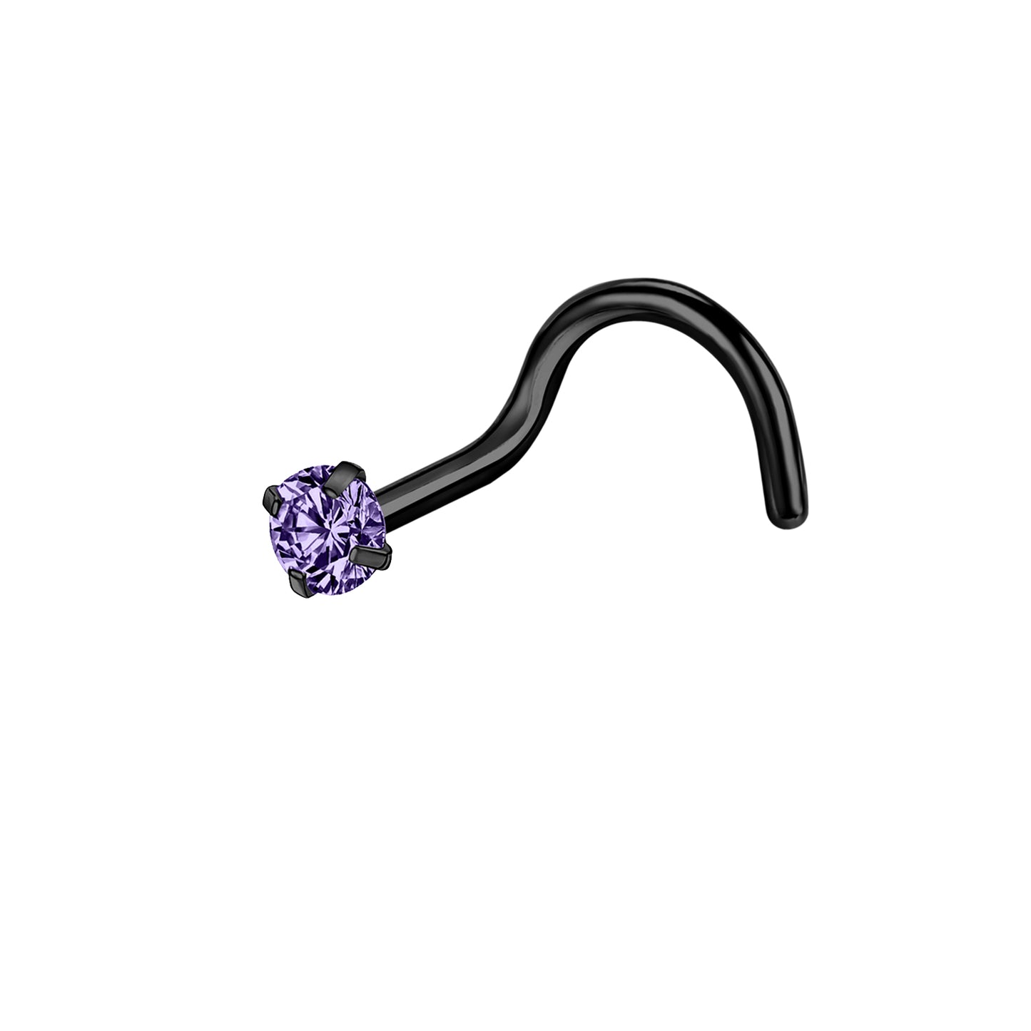 20G Violet Crystal Nose Rings L Shape Nose Ring Black Nose Corkscrew Piercing