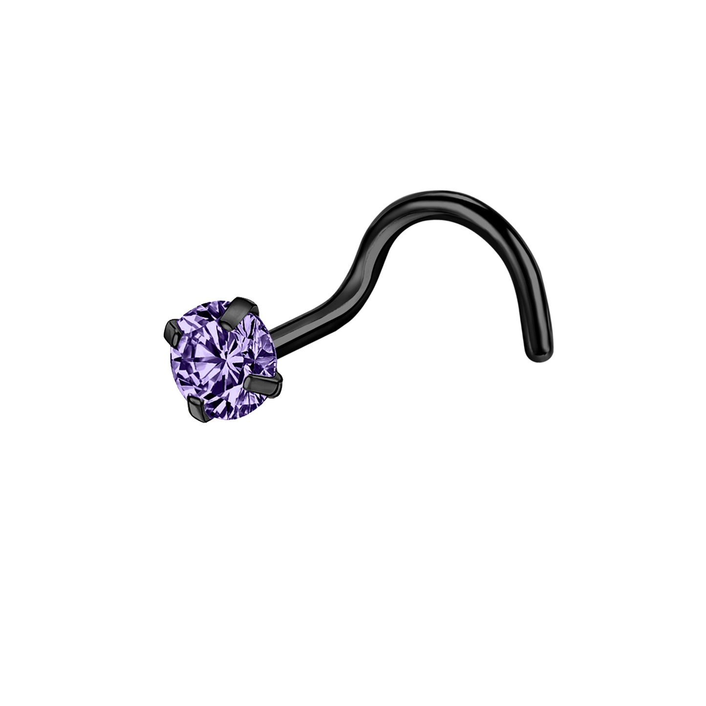 20G Violet Crystal Nose Rings L Shape Nose Ring Black Nose Corkscrew Piercing