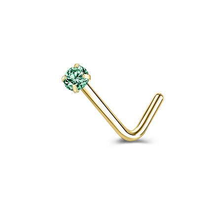 6 Pcs/Set 20G Green Zircon Nose Studs Piercing L-Shape Nose Rings Gold Plated Nostril Piercing