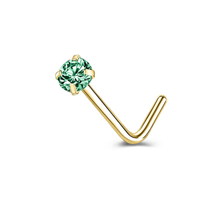 6 Pcs/Set 20G Green Zircon Nose Studs Piercing L-Shape Nose Rings Gold Plated Nostril Piercing