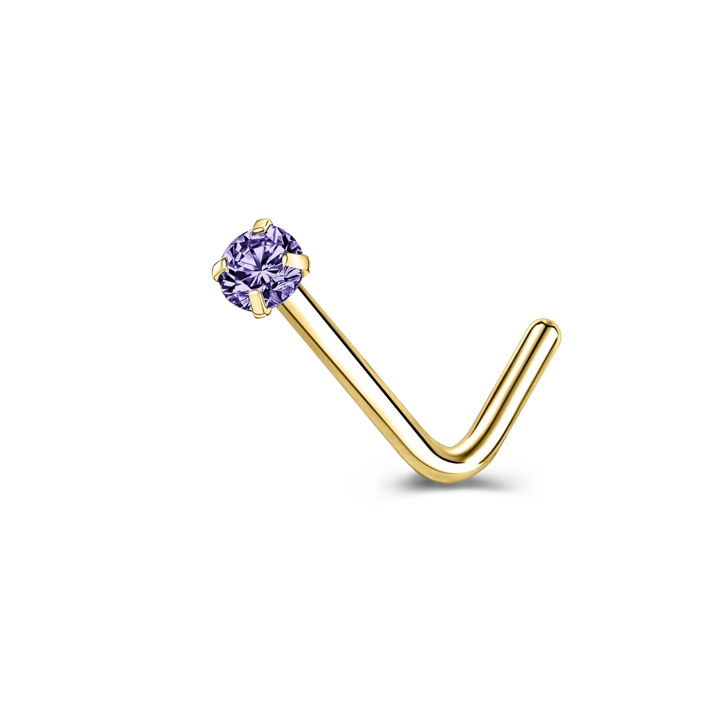 6 Pcs/Set 20G Violet Blue Zircon Nose Studs Piercing L-Shape Nose Rings Gold Plated Nostril Piercing