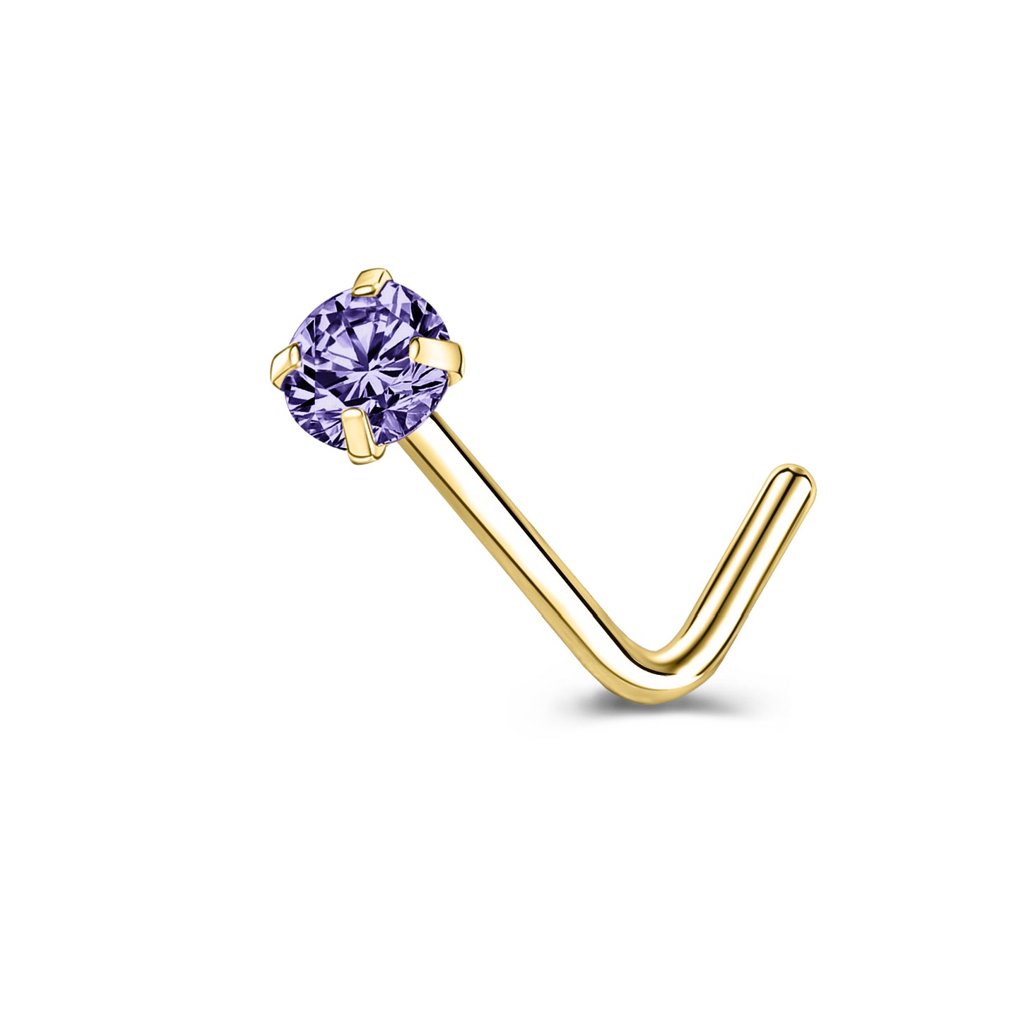 6 Pcs/Set 20G Violet Blue Zircon Nose Studs Piercing L-Shape Nose Rings Gold Plated Nostril Piercing