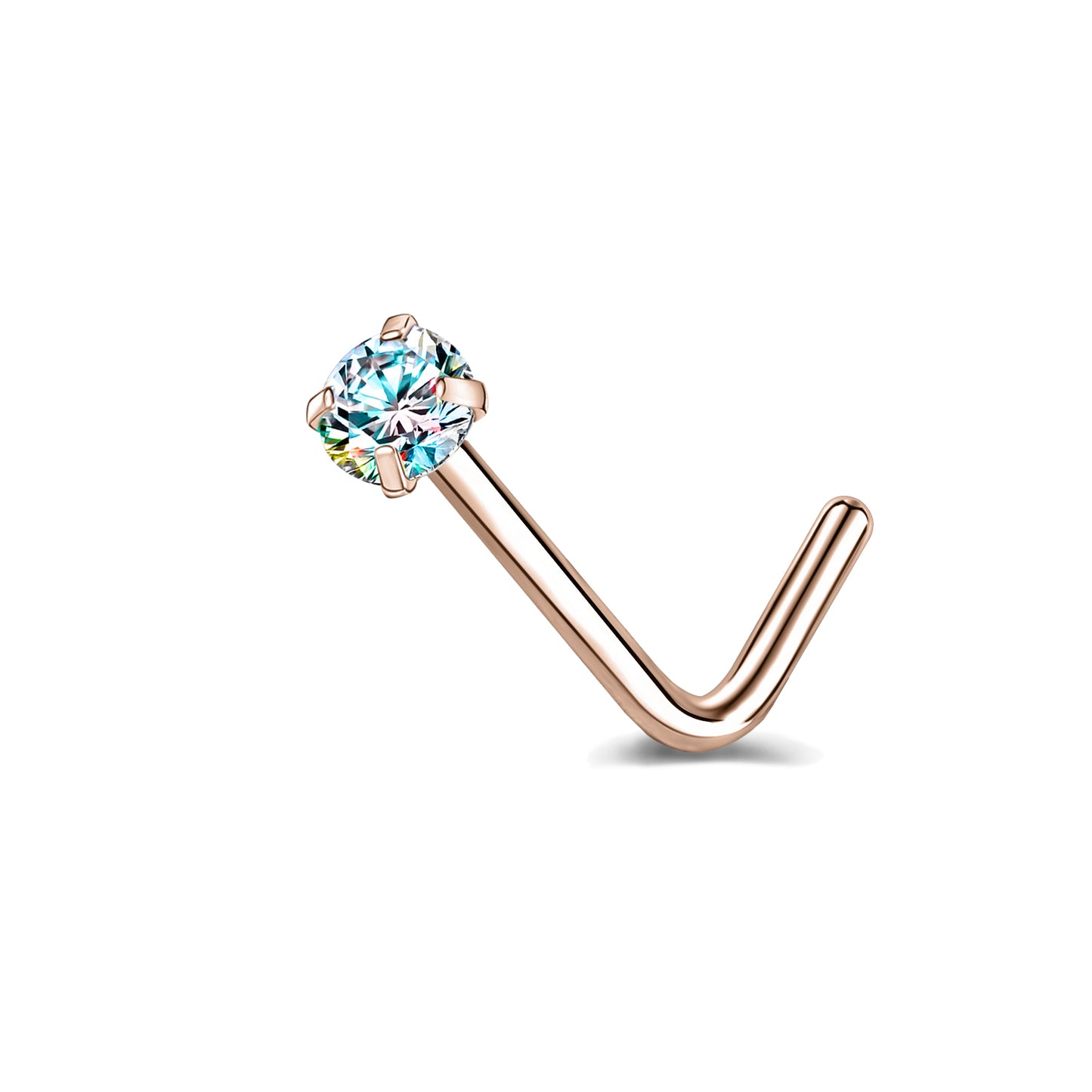 6 Pcs/Set 20G AB Zircon Nose Studs Piercing L-Shape Nose Rings Rose Gold Plated Nostril Piercing