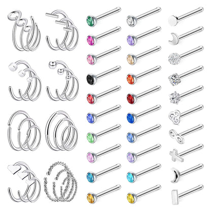 54-Pcs-Set-20g-Stainless-Steel-Nose-Rings-Crystal-Nose-Bone-Piercing-Economic-Set