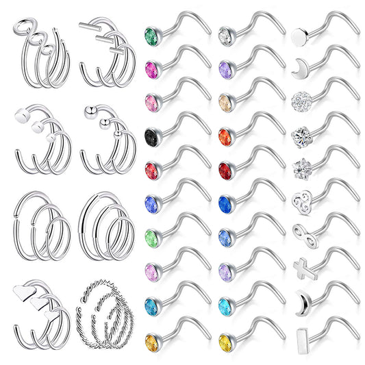 54-Pcs-Set-20g-Stainless-Steel-Nose-Rings-Crystal-Nose-Screw-Piercing-Economic-Set