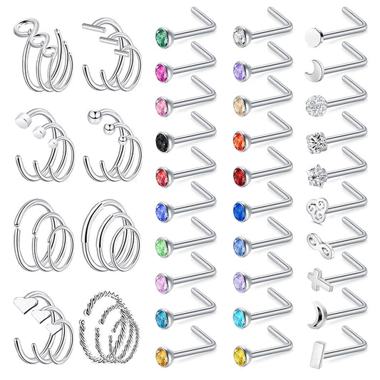 54-Pcs-Set-20g-Stainless-Steel-Nose-Rings-Crystal-Nose-Studs-L-Shaped-Economic-Set