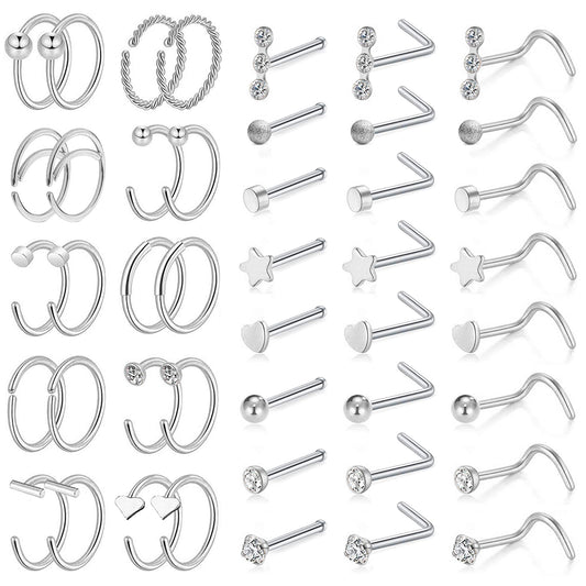 44-Pcs-Set-Silver-Nose-Rings-Piercing-Nose-Bone-L-Shaped-Nose-Screws-Stud-Economic-Set