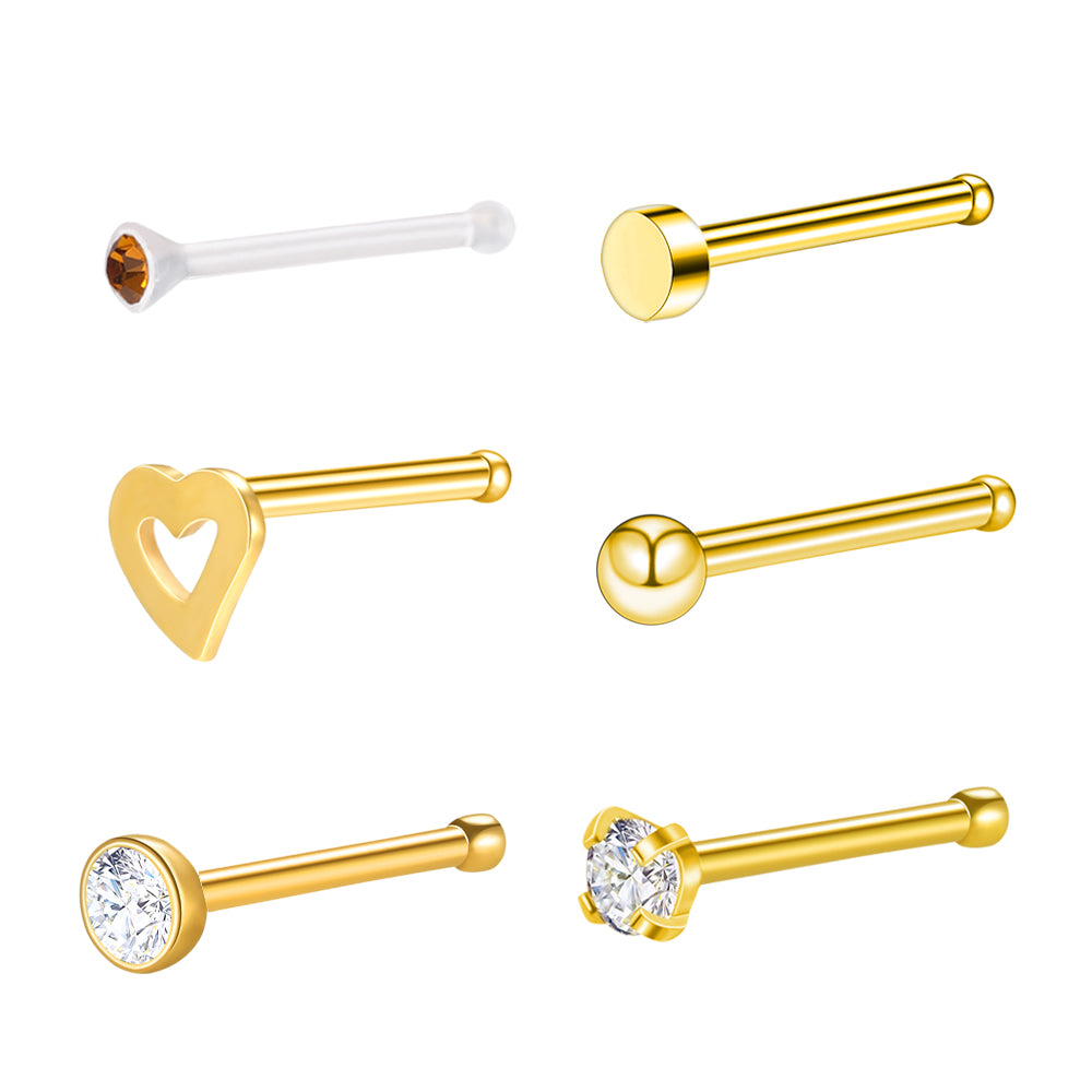 6Pcs-Set-Gold-Nose-Stud-Rings-Clear-Bioflex-Nose-Bone-Piercing-Economic-Set