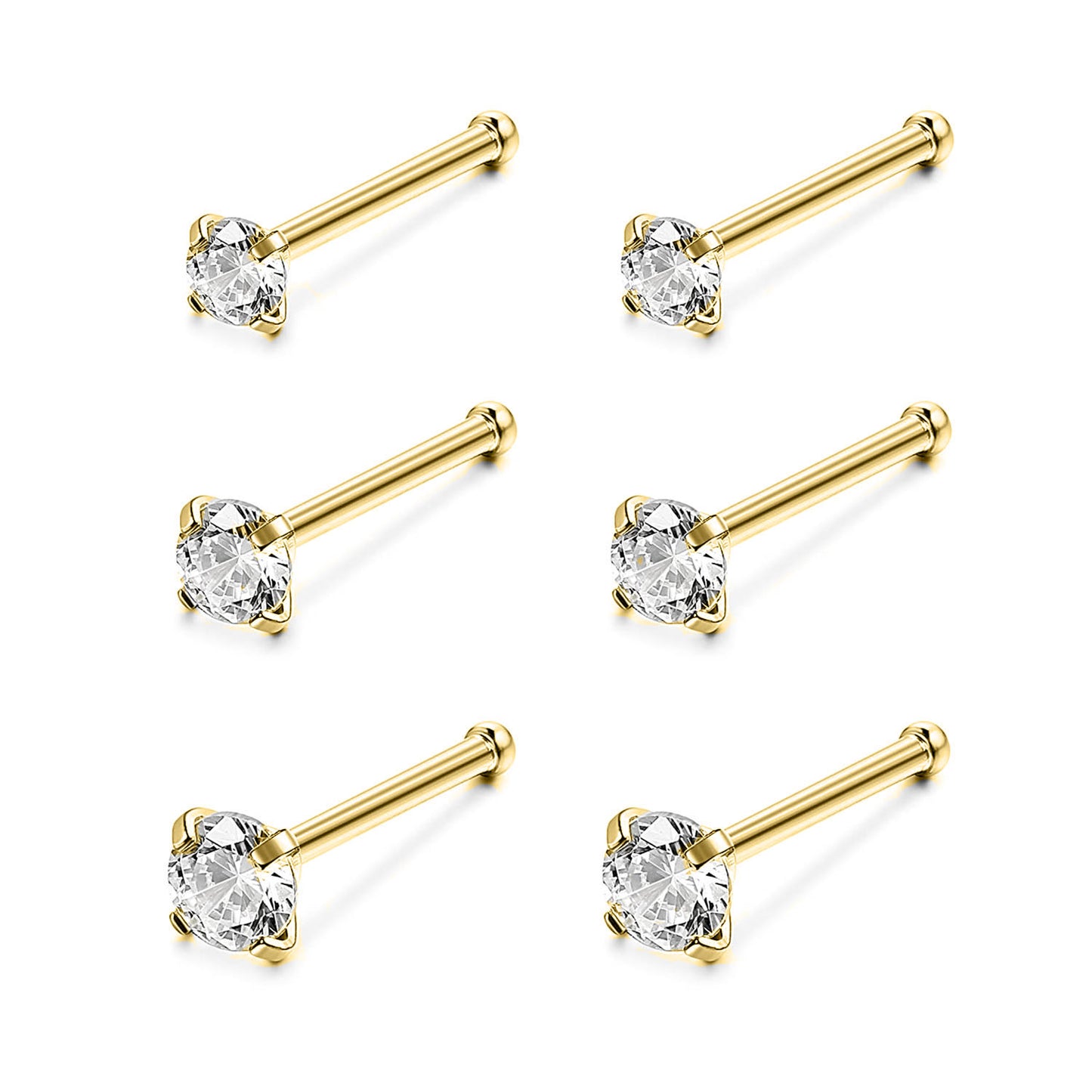 6Pcs/Set Gold Nose Stud Rings Crystal Nose Piercing-Economic Set