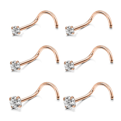 6Pcs/Set Rose Gold Nose Studs Crystal Nose Piercing-Economic Set