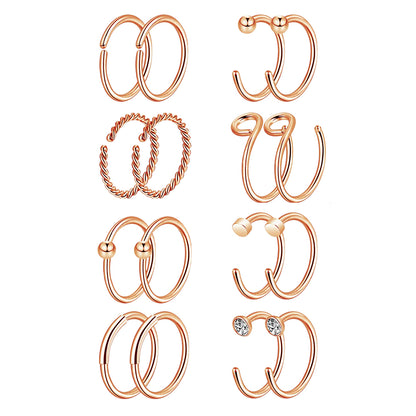 16Pcs/lot 20G Rose Gold Nose Septum Rings Stainless steel Helix Cartilage Piercing-Econonmic Set