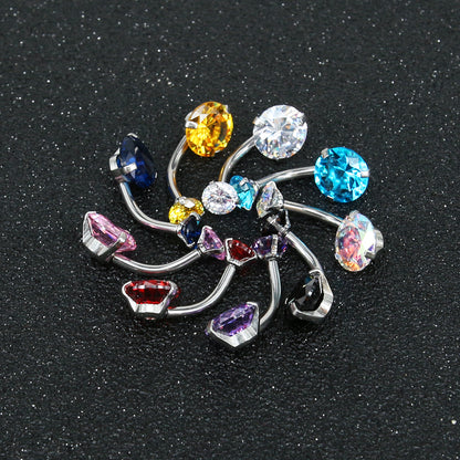 9 Pcs Belly Button Rings Mix Colors CZ Zirconia Navel Piercing 16g - Economic Set