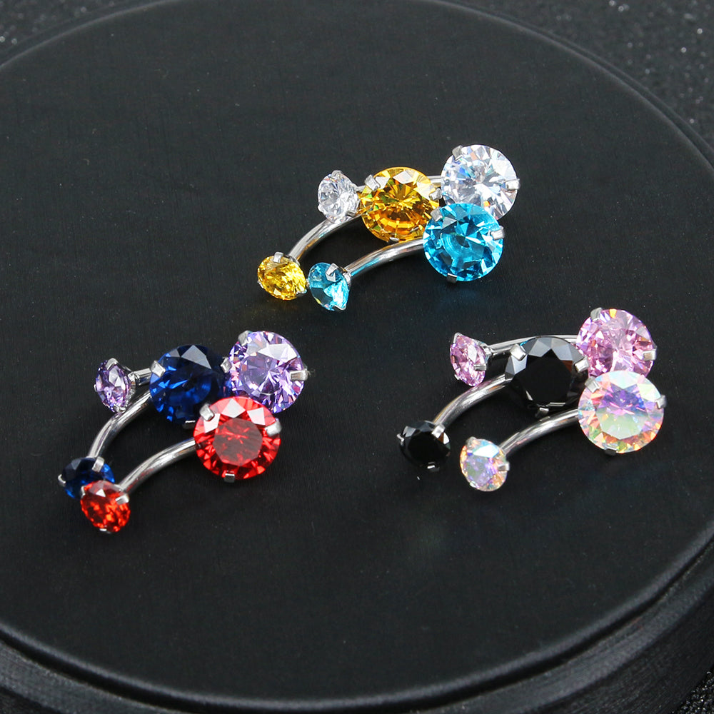 9 Pcs Belly Button Rings Mix Colors CZ Zirconia Navel Piercing 16g - Economic Set