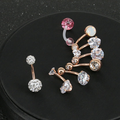 7 Pcs Rose Gold Belly Button Rings Crystal Zirconia Opal Navel Piercing - Economic Set