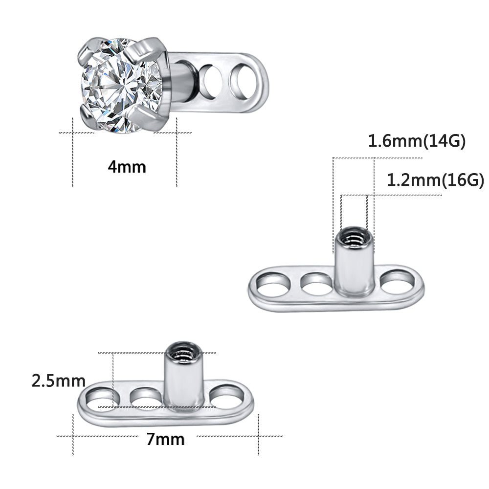 2Pcs G23 Titanium Dermal Anchor Cubic Zirconia Top Microdermals Piercing