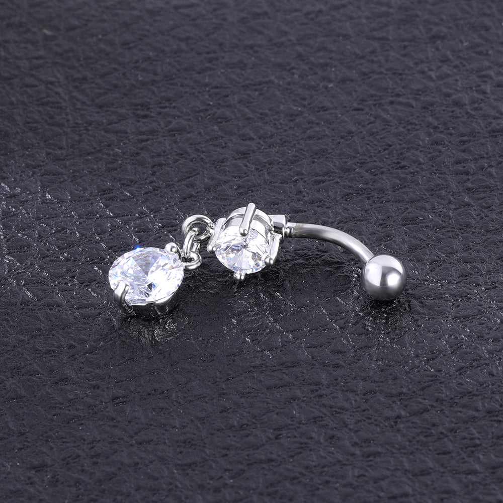 Classic Round Zirconia Dangle Belly Piercing Navel Ring Body Jewelry