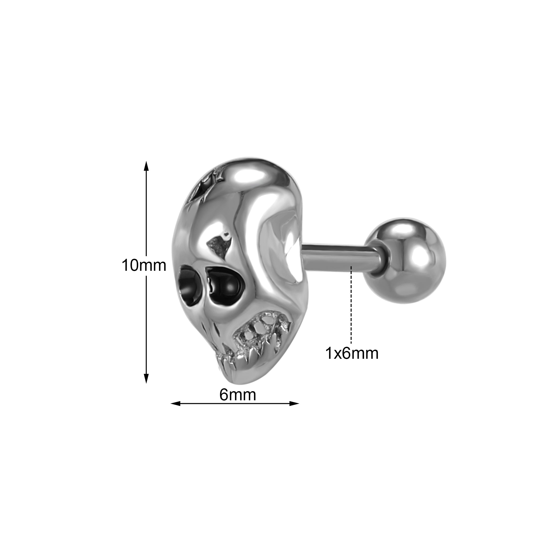 16G Skull Stud Earring Punk Style Ear Stud Jewelry