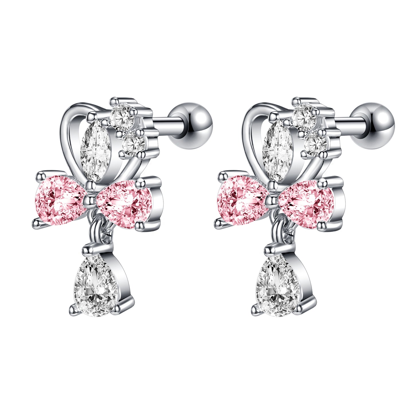 16G Pink Bowknot Stud Earring Gold Plated Heart Ear Stud Jewelry