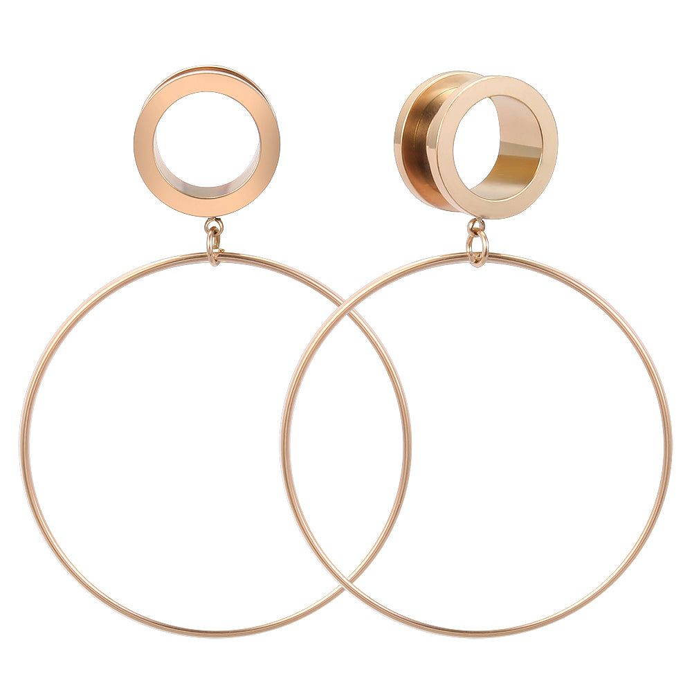 1-Pair-4-20mm-Big-Circle-Ear-Plug-Tunnel-Rose-Gold-Stainless-Steel-Round -Expander-Ear-Gauges